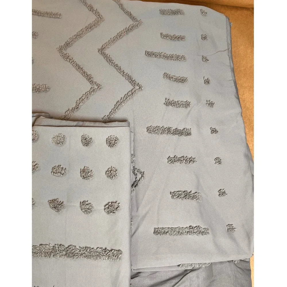 Queen Duvet Cover Set 3 Piece Boho Grey Tufted Geometric Bedding